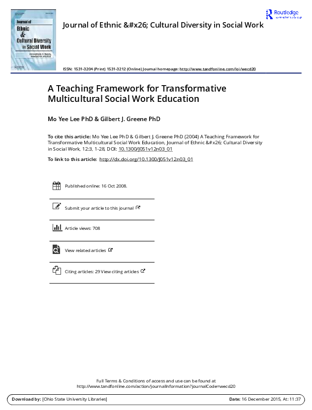 (PDF) A teaching framework for transformative multicultural social work ...