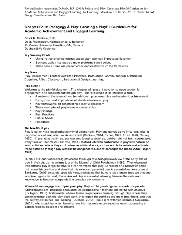 (PDF) Pedagogy & Play: Creating a Playful Curriculum for Academic ...