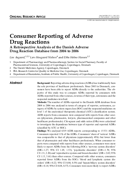 (PDF) Consumer Reporting of Adverse Drug Reactions Lise Aagaard