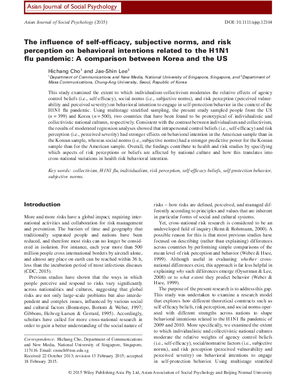 (PDF) The influence of self-efficacy, subjective norms, and risk ...