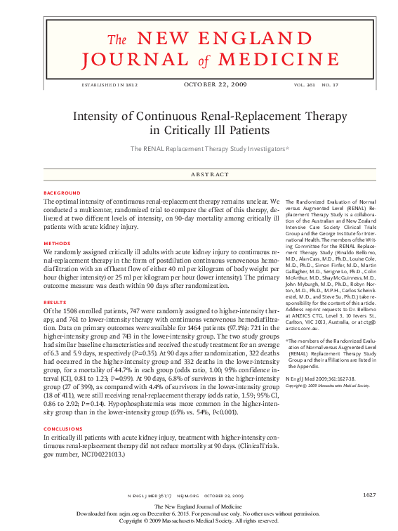 (PDF) Intensity of Continuous Renal-Replacement Therapy in Critically ...