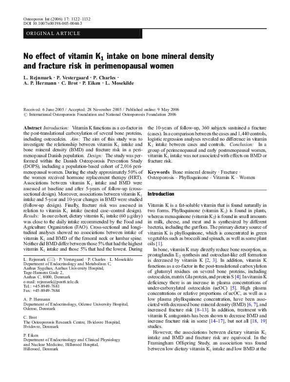 (PDF) No effect of vitamin K1 intake on bone mineral density and fracture risk in perimenopausal