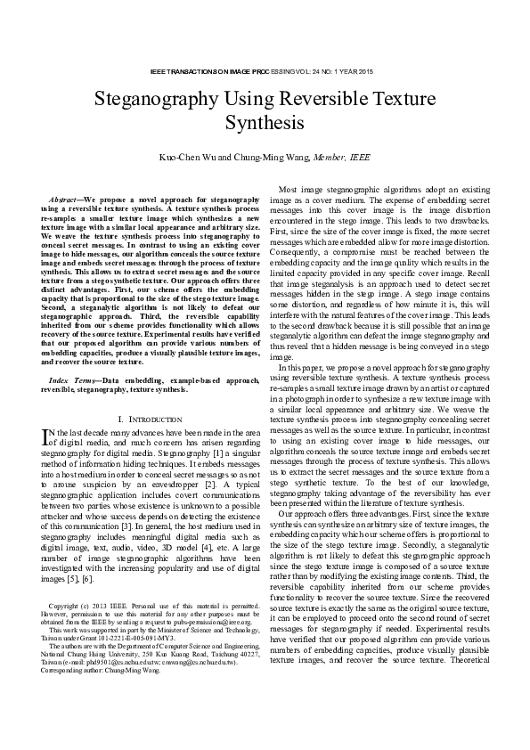 (PDF) Steganography Using Reversible Texture