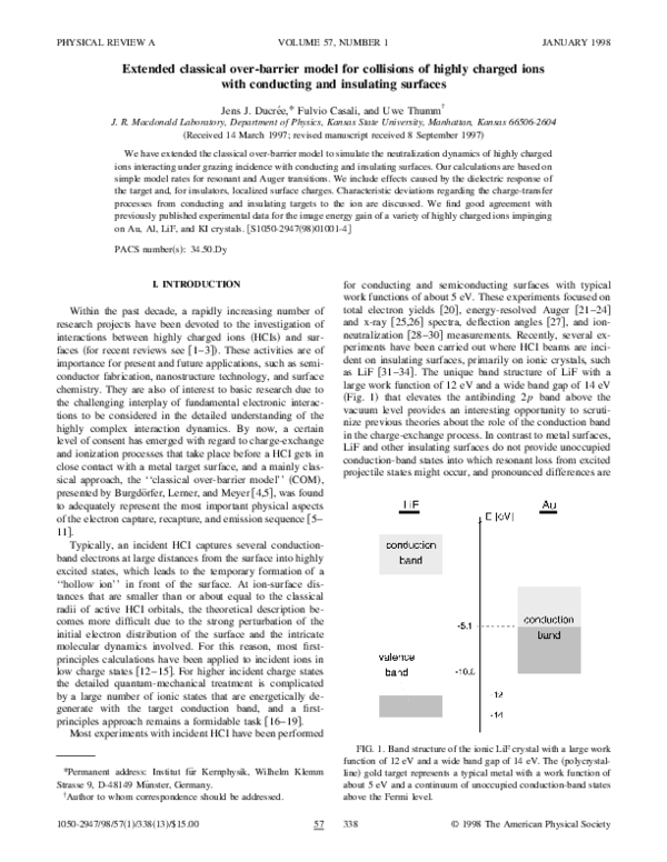 (PDF) Extended classical over-barrier model for collisions of highly ...