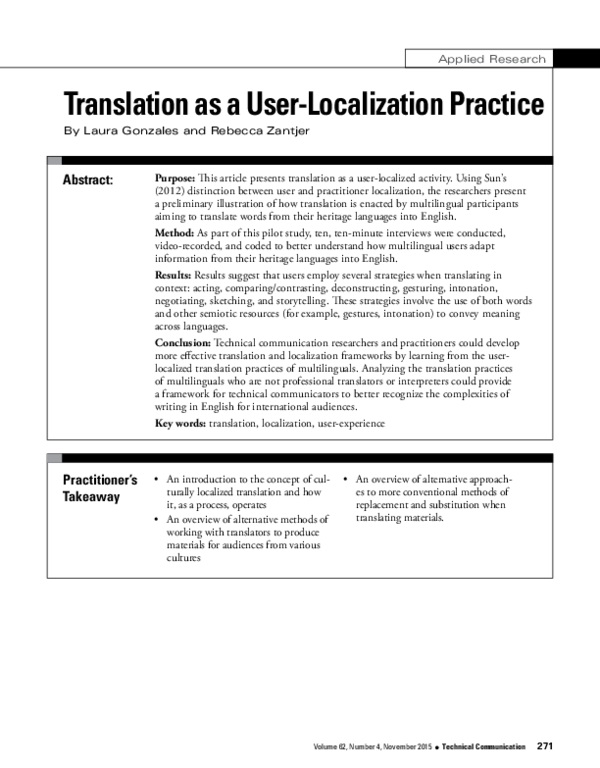 (PDF) Translation as a User-Localization Practice
