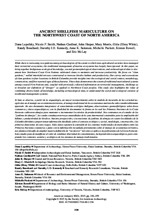 (PDF) Ancient shellfish mariculture on the Northwest Coast of North ...