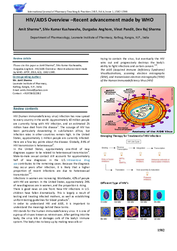 (PDF) HIV/AIDS Overview –Recent advancement made by WHO