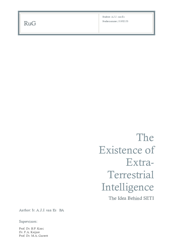 (PDF) The Existence of Extra Terrestrial Intelligence: The Idea Behind SETI