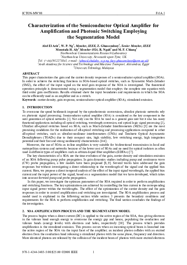 (PDF) Characterization of the Semiconductor Optical Amplifier for ...