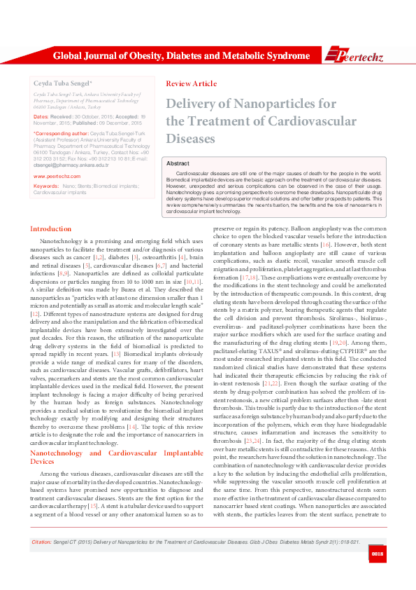 (PDF) Delivery of Nanoparticles for the Treatment of Cardiovascular ...