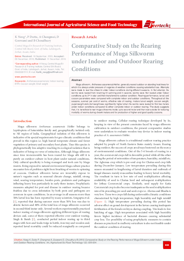 (PDF) Comparative Study on the Rearing Performance of Muga Silkworm ...