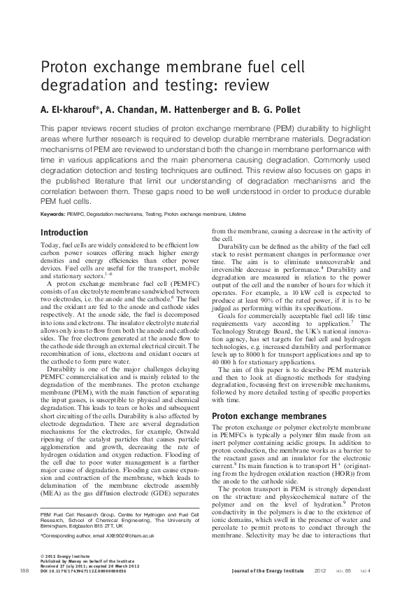 (PDF) Proton exchange membrane fuel cell degradation and testing: review