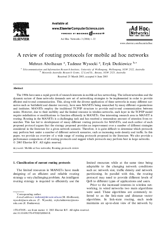 (PDF) A review of routing protocols for mobile ad hoc networks