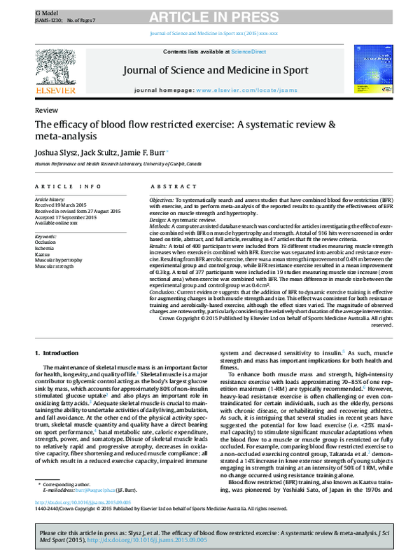(PDF) The efficacy of blood flow restricted exercise: A systematic ...
