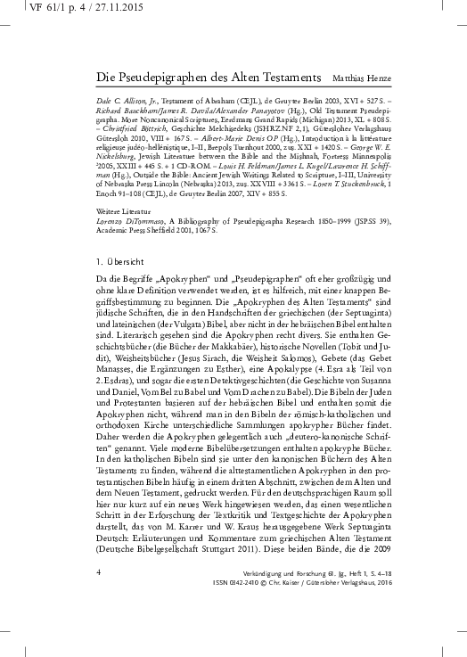 Pdf Die Pseudepigraphen Des Alten Testaments Matthias Henze