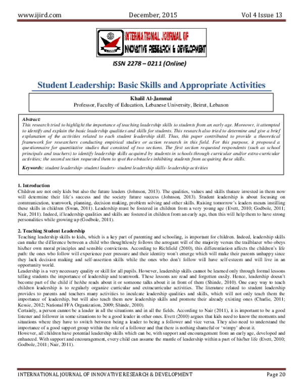 (PDF) Student Leadership: Basic Skills and Appropriate Activities