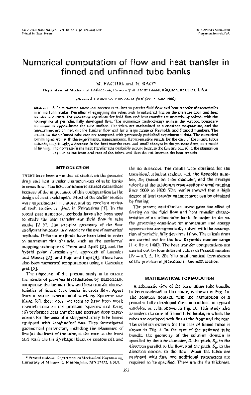 (PDF) Numerical computation of flow and heat transfer in finned and ...