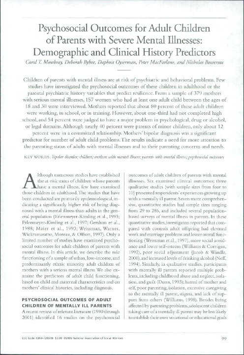 (PDF) Psychosocial Outcomes for Adult Children of Parents with Severe ...