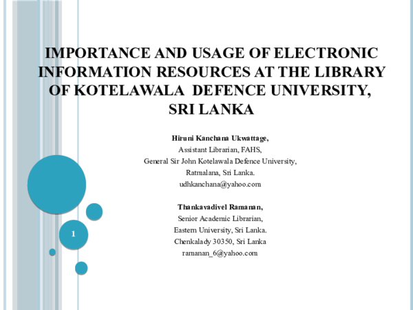 (PPT) Importance and Usage of Electronic Information Resources at the ...
