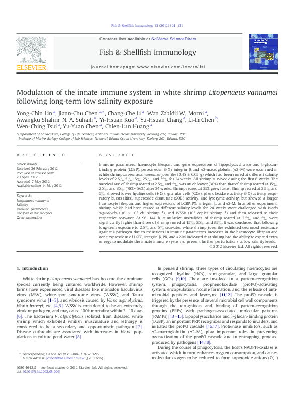 (PDF) Modulation of the innate immune system in white shrimp ...