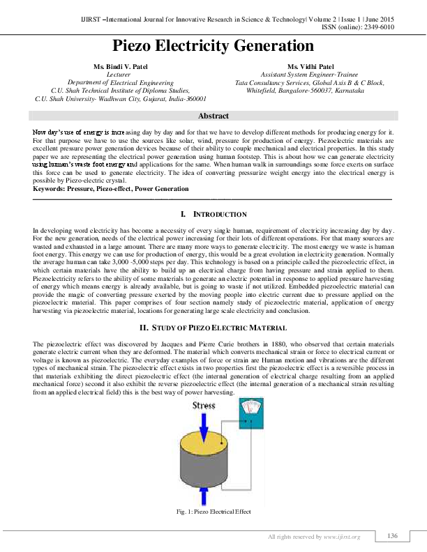 Piezoelectric power generation project report picture