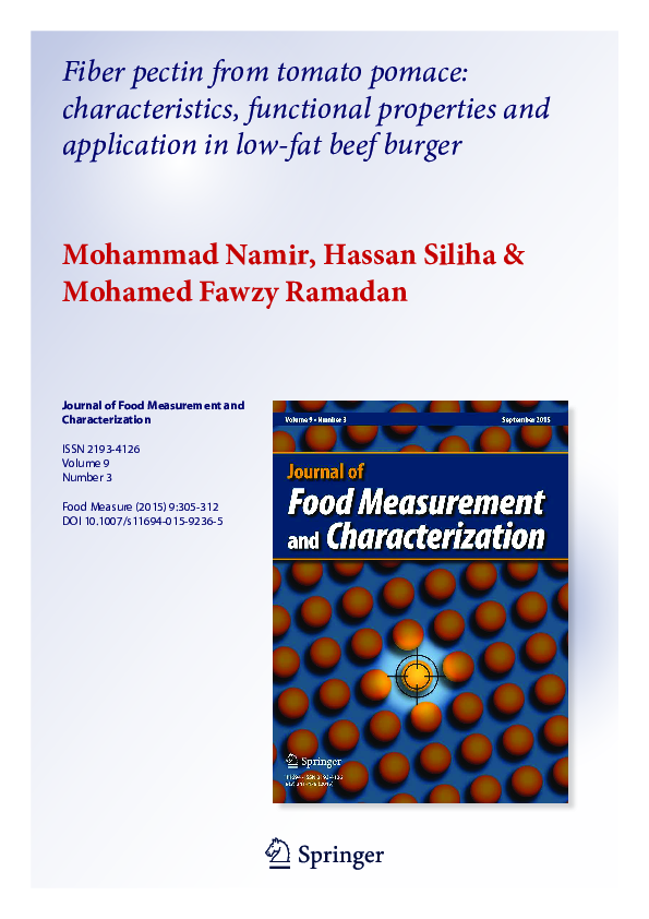 (PDF) Fiber pectin from tomato pomace characteristics, functional