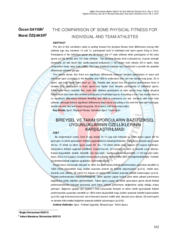 (PDF) THE COMPARISON OF SOME PHYSICAL FITNESS FOR INDIVIDUAL AND TEAM ...