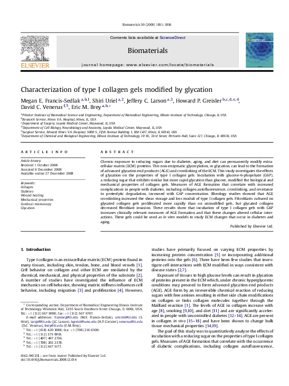 (PDF) Characterization of type I collagen gels modified by glycation