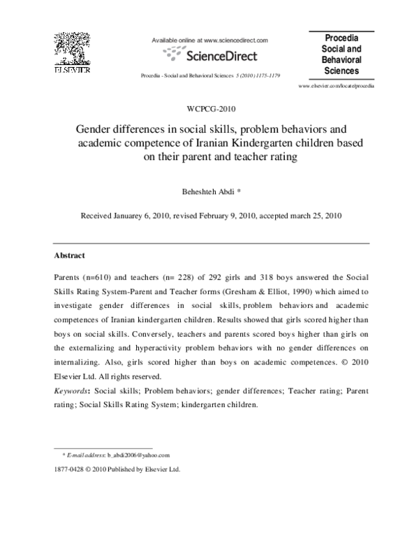 (PDF) Gender differences in social skills, problem behaviors and ...