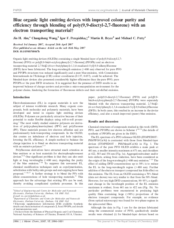 (PDF) Blue organic light emitting devices with improved colour purity ...