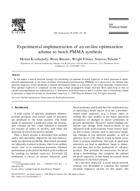 (PDF) Experimental implementation of an on-line optimization scheme to ...