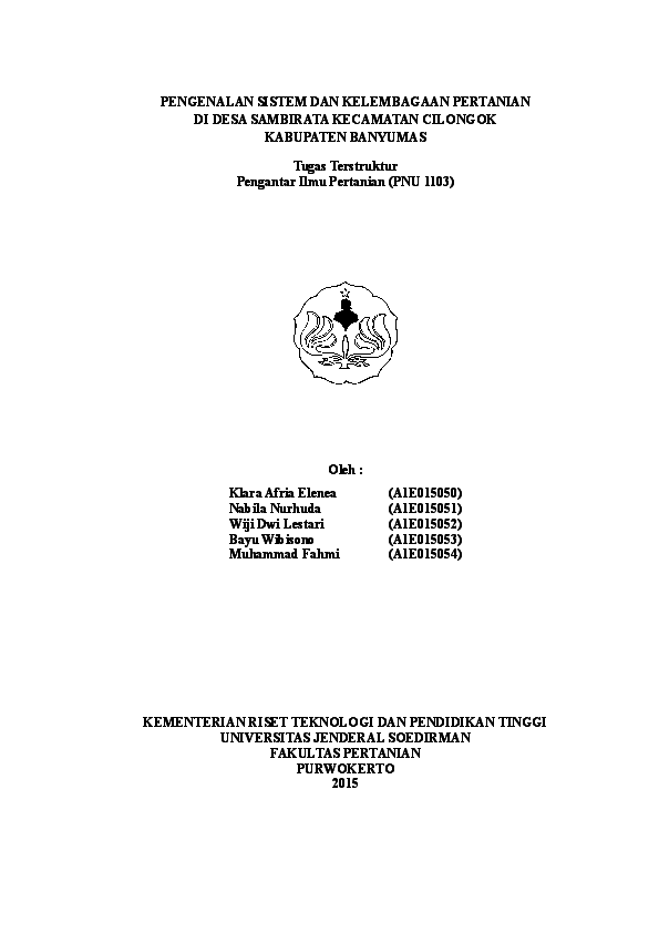 Doc Tugas Terstruktur Pengantar Ilmu Pertanian Pengenalan Sistem Dan Kelembagaan Pertanian Di Desa Sambirata Kecamatan Cilongok Kabupaten Banyumas Wiji Dwi Lestari Academia Edu