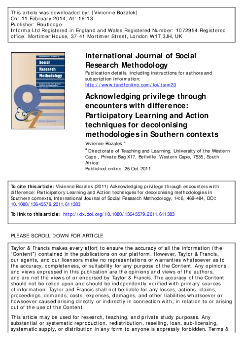 (PDF) Acknowledging privilege through encounters with difference ...