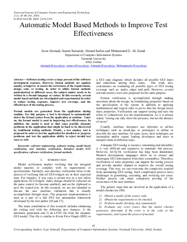(PDF) Automatic Model Based Methods to Improve Test Effectiveness