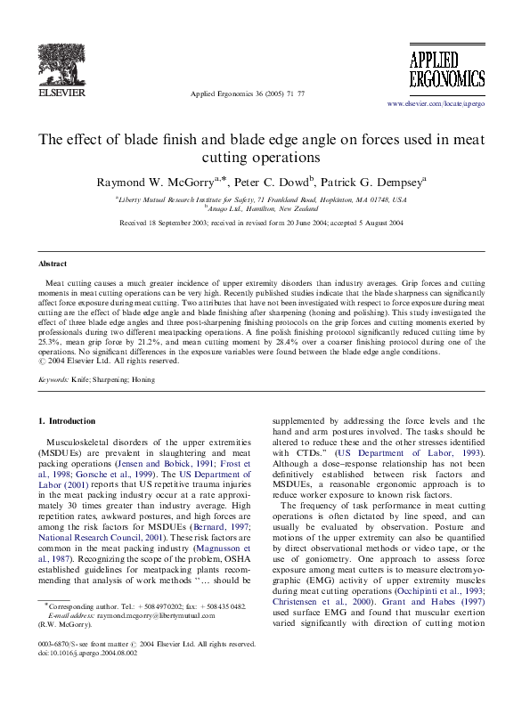 (PDF) The effect of blade finish and blade edge angle on forces used in ...