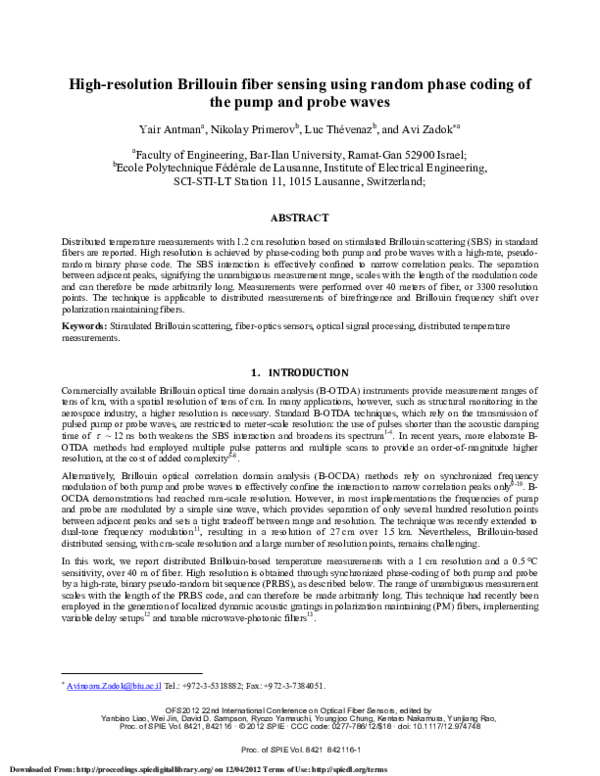 (PDF) High-resolution Brillouin fiber sensing using random phase coding ...