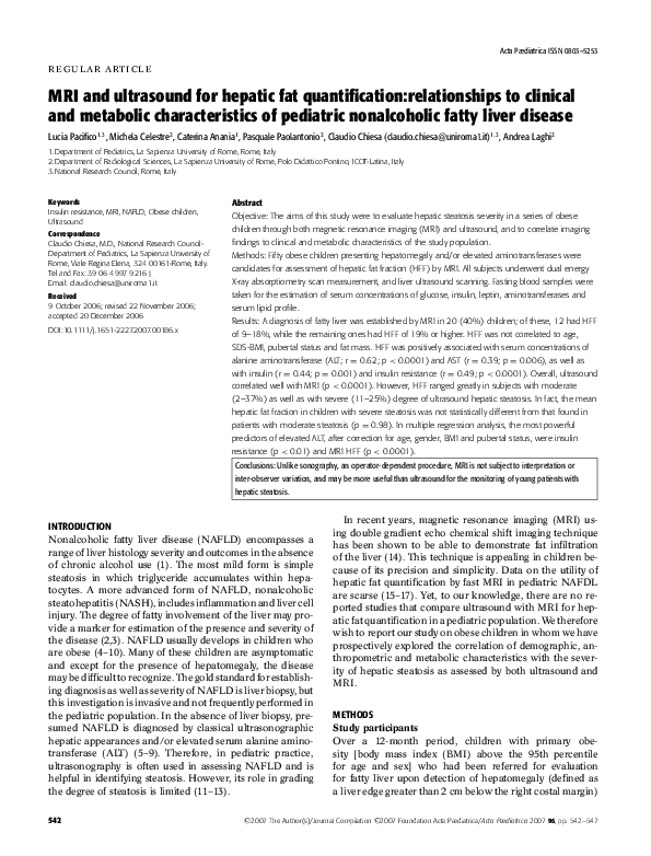 Pdf Mri And Ultrasound For Hepatic Fat Quantification Lucia Pacifico Academia Edu