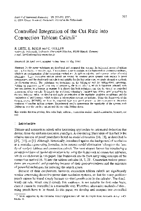(PDF) Controlled integration of the cut rule into connection tableau ...