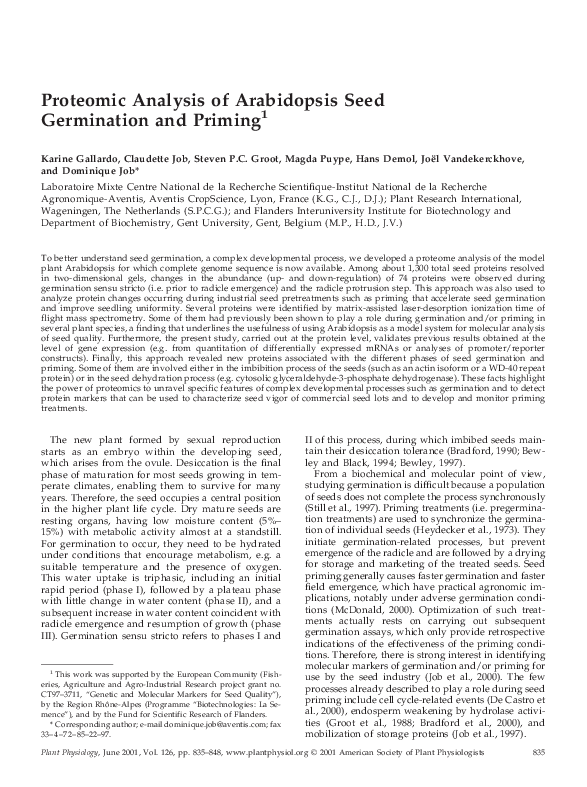 (PDF) Proteomic analysis of Arabidopsis seed germination and priming