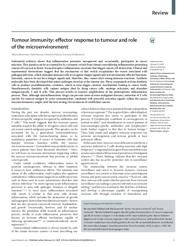 (PDF) Tumour immunity: effector response to tumour and role of the ...