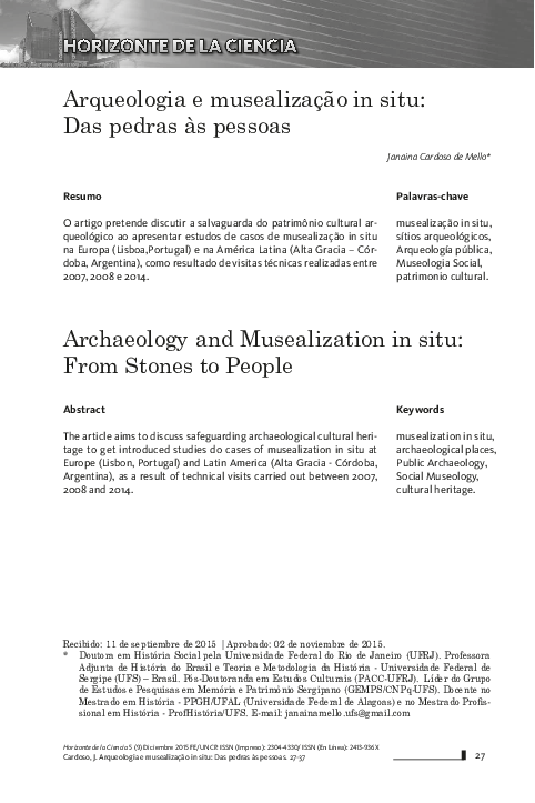 pdf) arqueologia e musealização in situ das pedras às pessoas15680 Artigos Sobre Cultura Brasileira #3