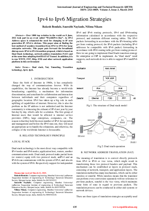 (PDF) Ipv4 to Ipv6 Migration Strategies