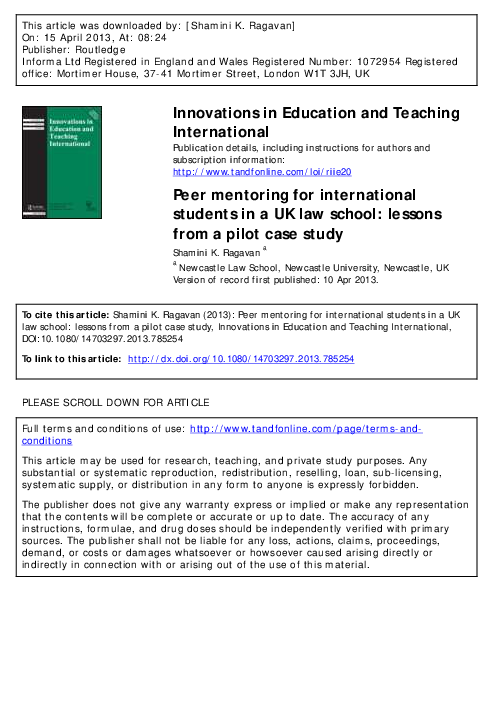 (PDF) Peer Mentoring for international students in a UK Law school ...
