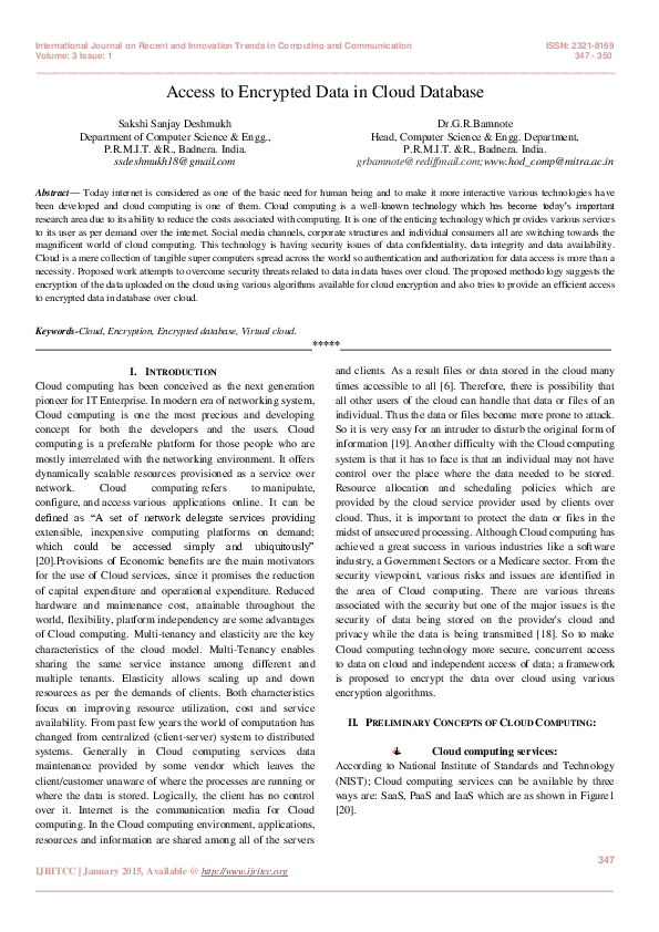 (PDF) Access to Encrypted Data in Cloud Database