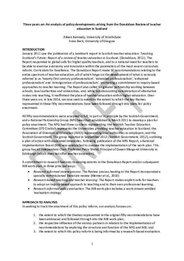 (PDF) Three years on An analysis of policy developments arising from