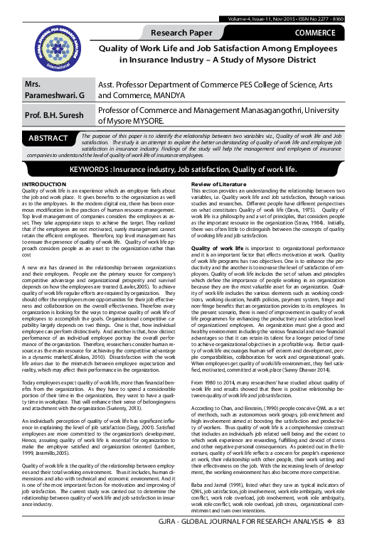 (PDF) Quality of work life and job satisfaction among employees in ...