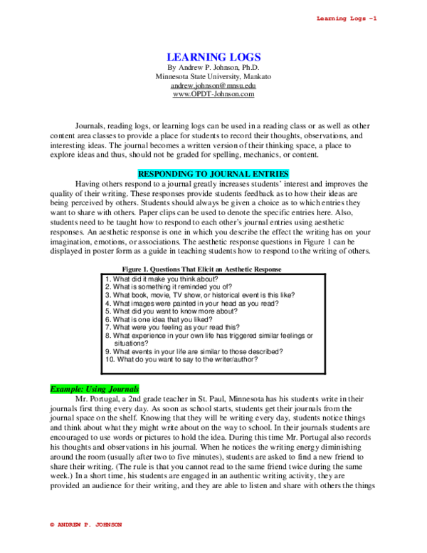 (PDF) WRITING: USING LEARNING LOGS ACROSS THE CURRICULUM TO ENHANCE ...