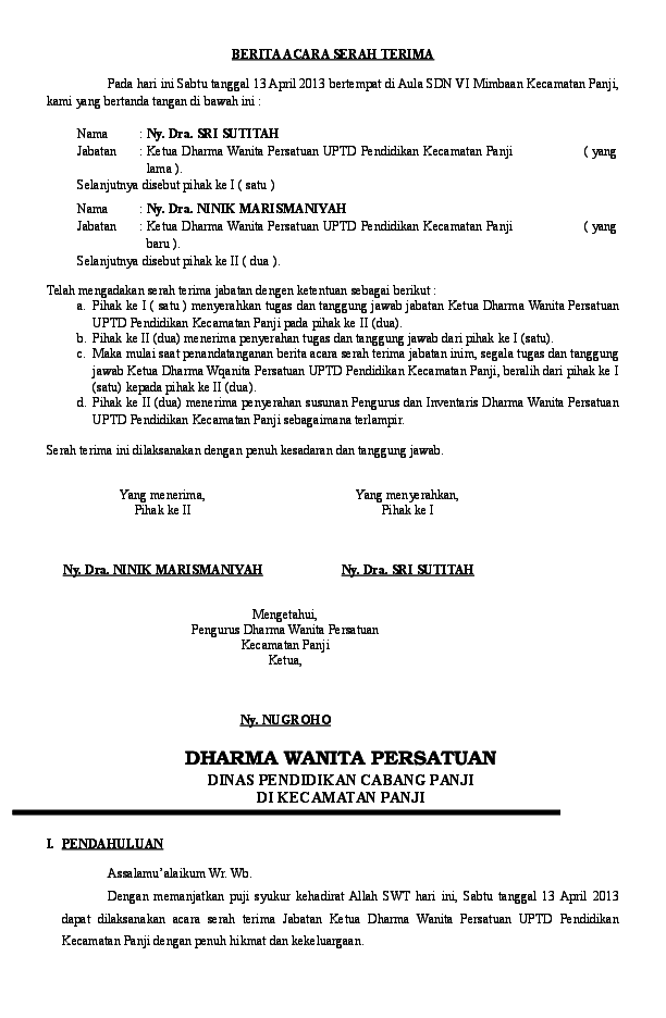 Contoh Surat Berita Acara Serah Terima Jabatan Kepala