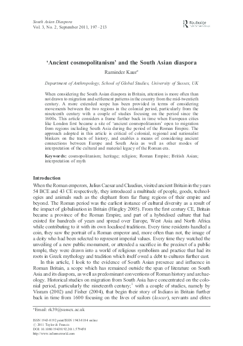 (PDF) 'Ancient Cosmopolitanism’ and the South Asian Diaspora