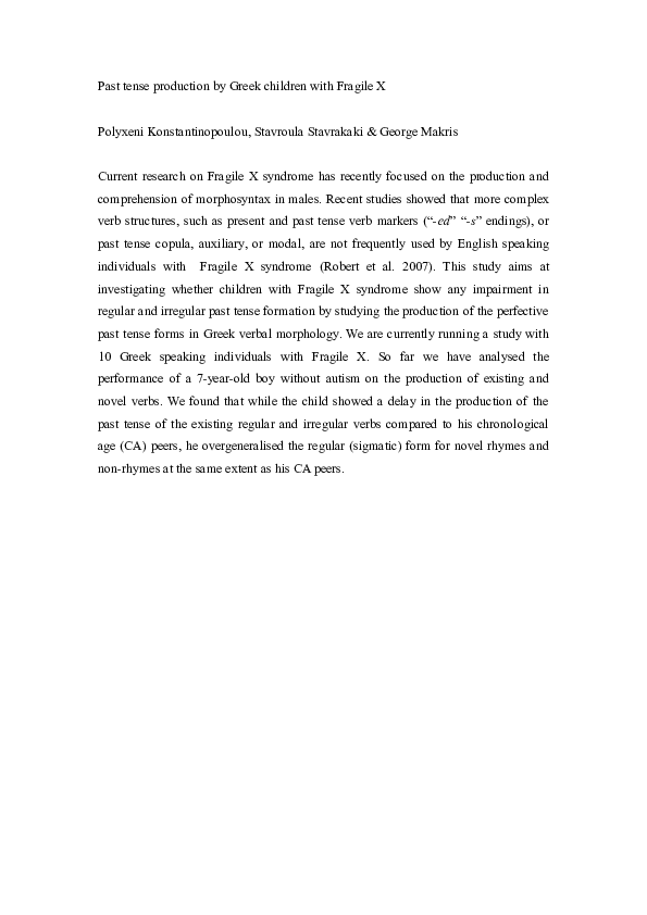 (DOC) Past tense in Greek children with Fragile X Evidence from a case
